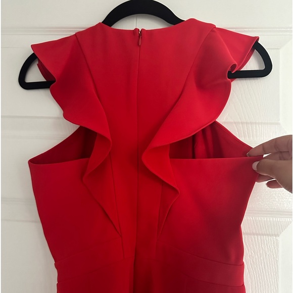 Chelsea 28 Red Peplum Hemline Ruffled Sleeve Racer Back Dress - Picture 6 of 9